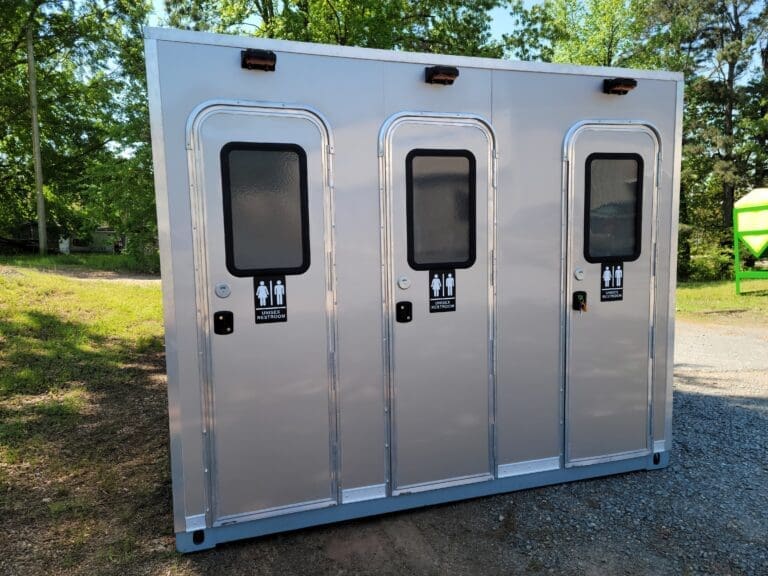 3 Stall Restroom Trailer Skid | Luxury Portable Bathroom | Alpha Mobile ...